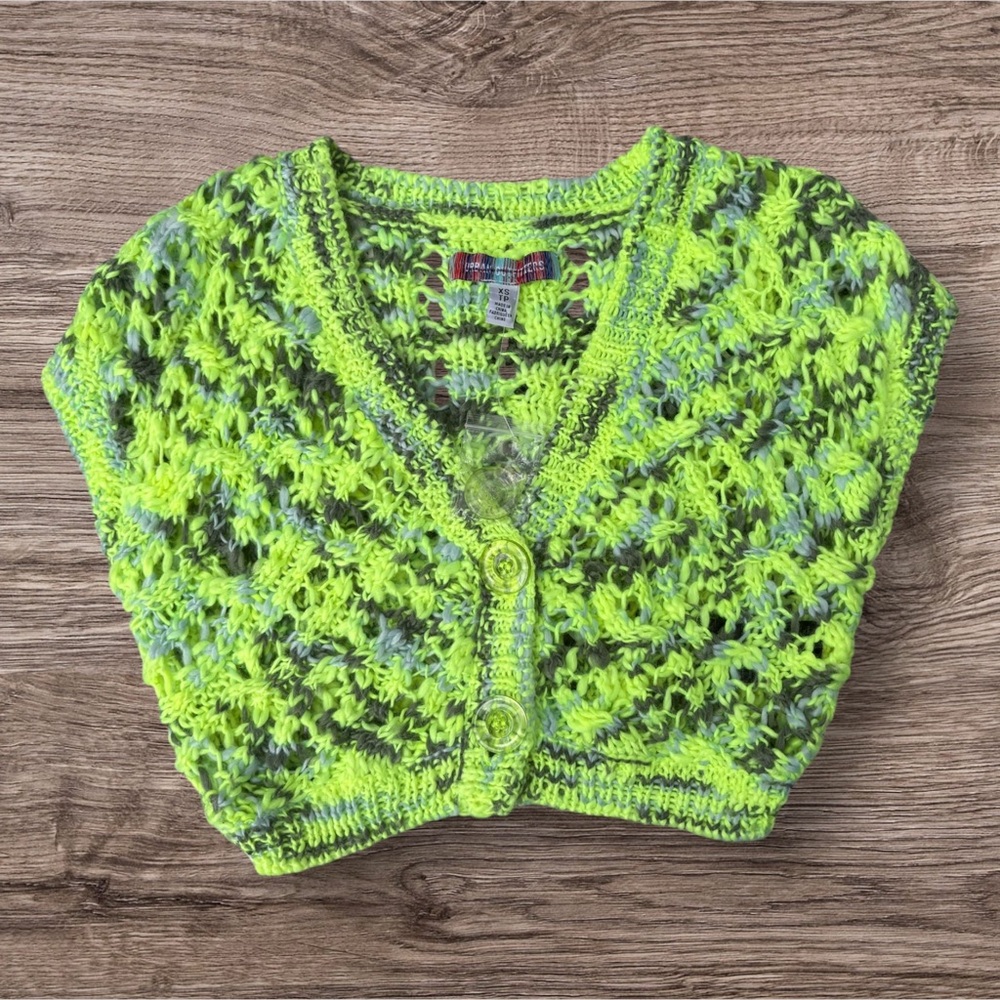 Urban Outfitters Neon Lime & Heathered Gray Crochet Crop Cardigan